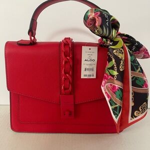 Aldo Vibrant Red Satchel with Scarf Detail